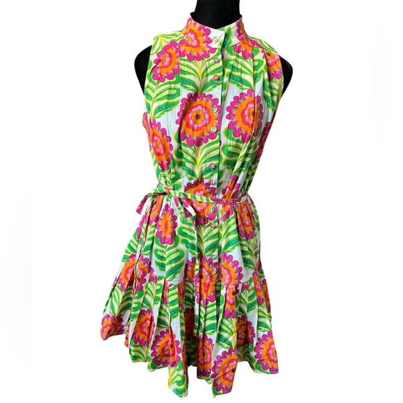 Alden Adair Floral Dress Size Small Belted Vacation Resort Wear Drop Waist Mini - Picture 2 of 7